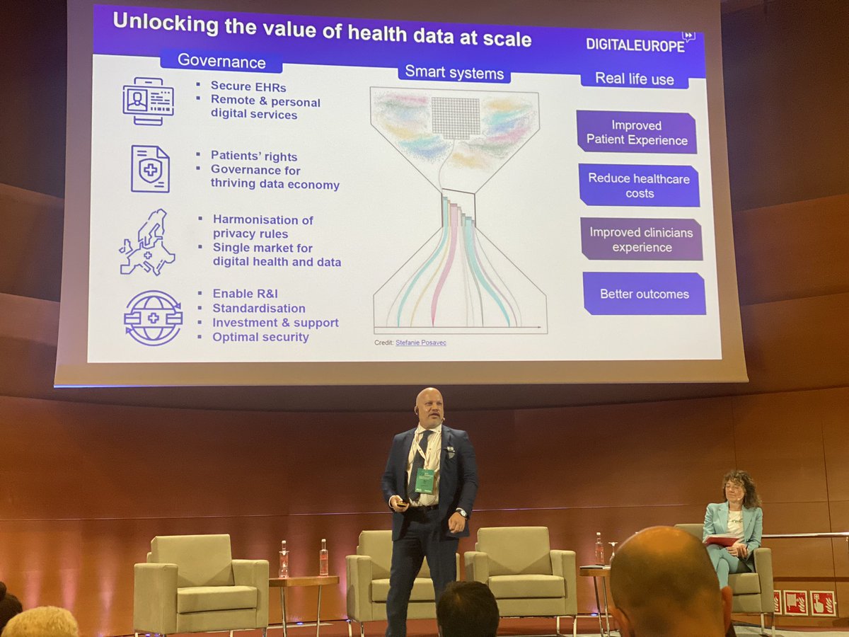rubenvent's tweet photo. Now on the floor @Ray1Pinto from @DIGITALEUROPE explaining “we are facing the digital health decade” “don’t fear on sharing health data (with regulation), it will bring and allow a lot of innovation and medical discovery” #IESEHealthcare https://t.co/4uKZ6vFfdt