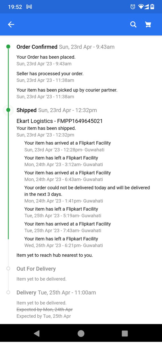 booboolsarma's tweet photo. @flipkartsupport OD427907812285379100
Where is my order? On 26th APR 8PM, your app shows product will be delivered by 25th APR 11AM. Is your calender on a reverse mode? https://t.co/V7FUBzrHXq