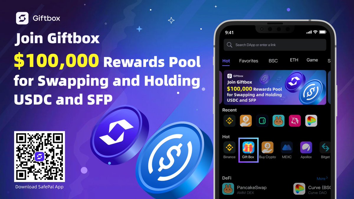 iSafePal's tweet image. 📢@iSafePal Swap &amp;amp; HODL GiftBox event

$100,000 USDC up for grabs! Earn rewards for swapping and holding SFP &amp;amp; USDC🔥

⏰27th April 11AM UTC - 11th May 11AM UTC 2023
✨Limited to $5 USDC rewards for the first 20,000 wallet addresses

Full details here 👇
blog.safepal.com/3846-2/
