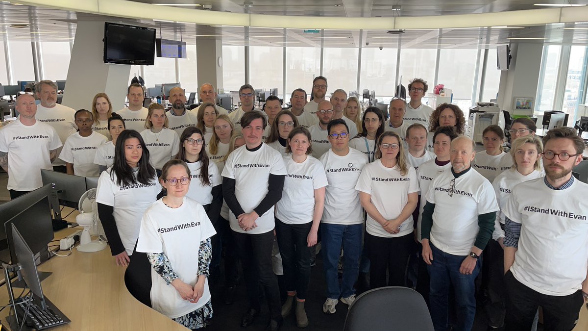 Today marks four weeks since our colleague and friend, Evan Gershkovich, was detained in Russia. We continue to stand with Evan and his family in seeking his immediate release. Here's the <a href="/WSJ/">The Wall Street Journal</a> London bureau, #StandingWithEvan