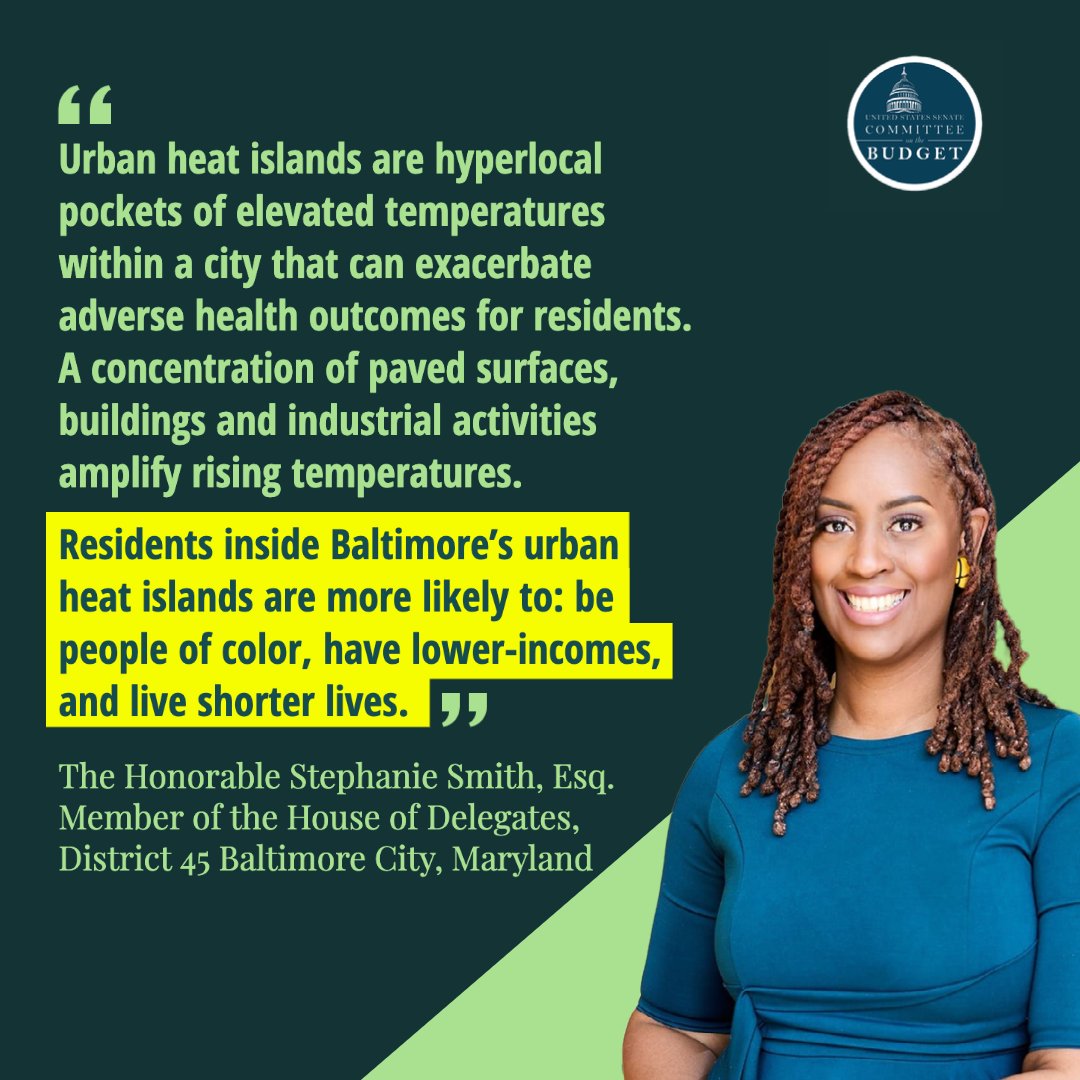 SenateBudget's tweet image. Urban heat islands are driving up medical costs in low-income communities across the country—further widening gaps in health and economic outcomes.

Watch our hearing on the health costs of climate change here:
budget.senate.gov/hearings/under…