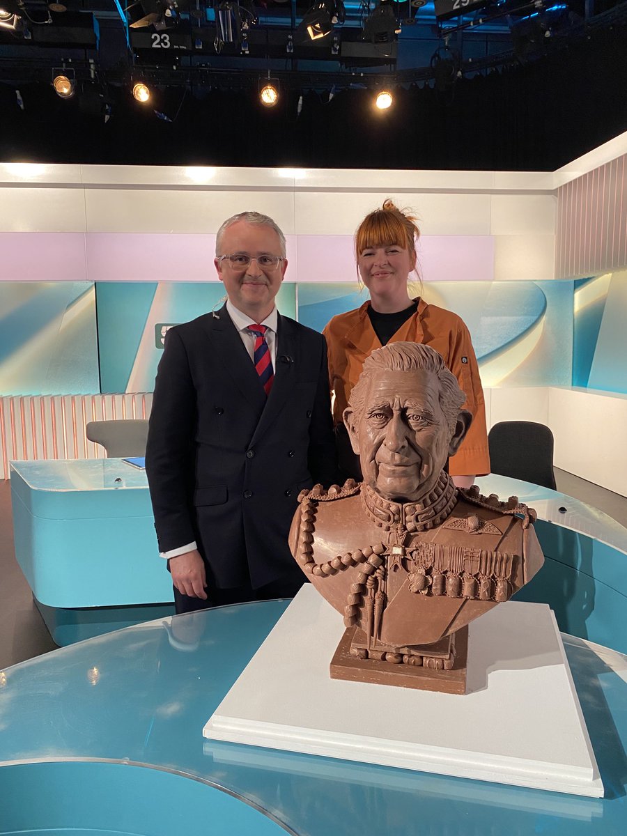 King of Chocolates! HM is on ⁦<a href="/5_News/">Channel 5 News</a>⁩ at 5 with his creator Jen Lindsey-Clarke - he is amazing and so is Jen