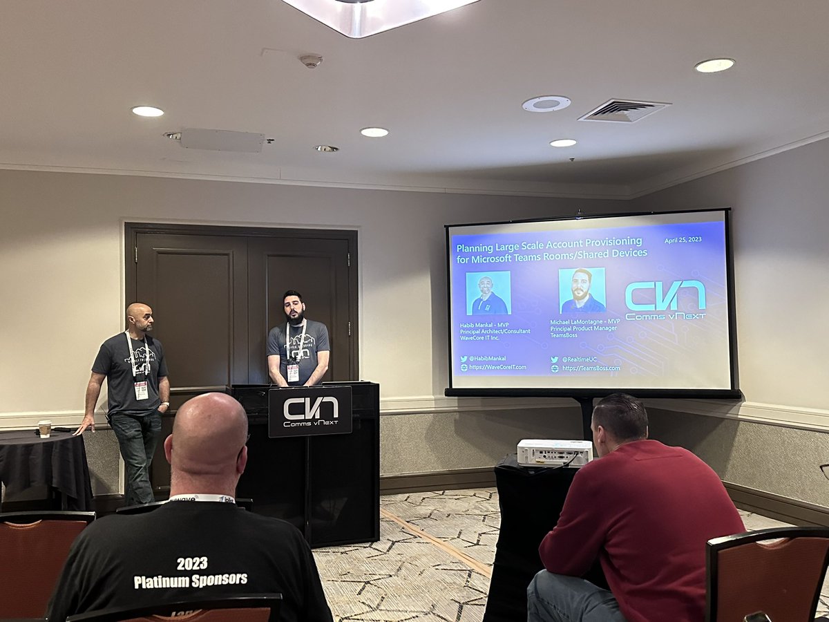 @HabibMankal and @RealTimeUC presenting «Planning large scale account provisioning for Microsoft Teams Rooms/Shared devices» at @CommsvNext 
#MicrosoftTeams #MVPBuzz
