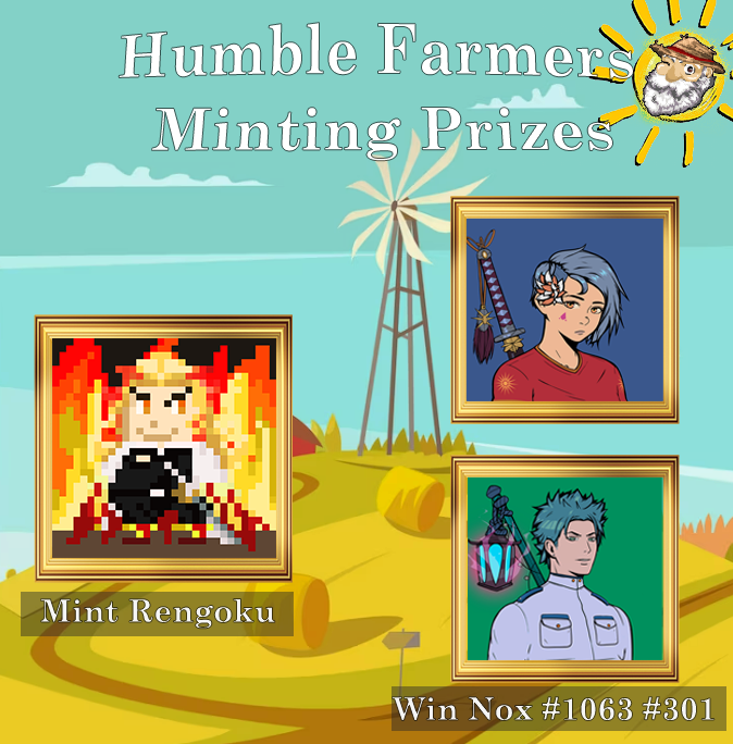 [redacted] #3 Revealed!
<a href="/humblefarmerss/">Humble Farmers DAO👨‍🌾</a> X <a href="/NoxBeyond/">Nox Beyond🔺</a> 
We know <a href="/Wizippo/">Wiz</a> and #AVAX community love anime,so owner of Rengoku will be airdropped Nox #1063 and #301. Last two days to mint,
Who will be the owner of these beauties?🧑‍🌾