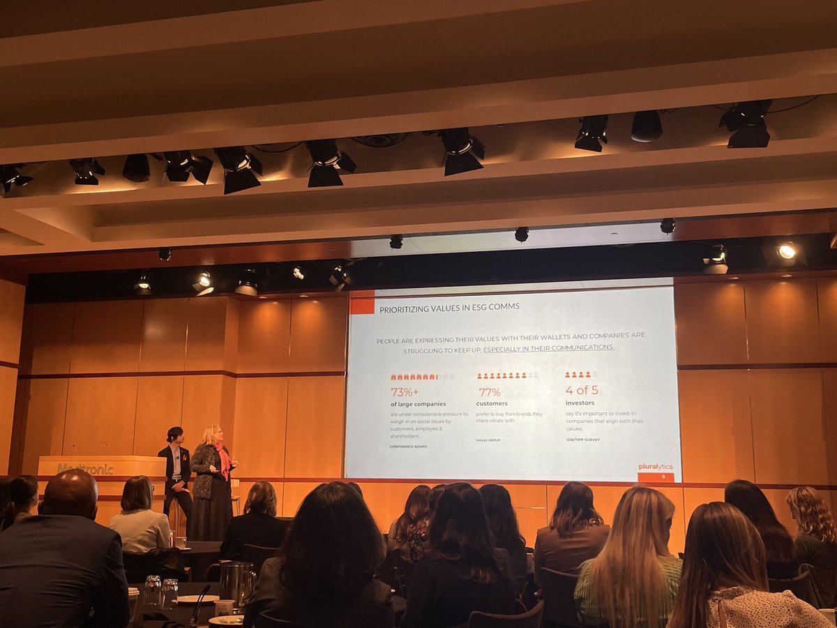 pluralytics_ai's tweet image. Our CEO Alisa Miller presenting at @3BLMedia Network Effect at @Medtronic. 77% of customers prefer to buy from brands that share their values. Pluralytics ValuesFinder helps companies make sure their messaging is aligned on values and in their brand voice hubs.li/Q01MLx5F0