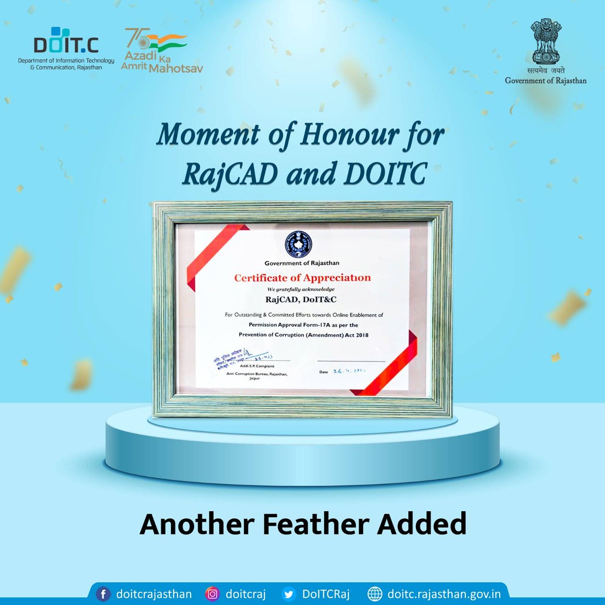 DoITCRaj's tweet photo. Proud moment for us as we add another feather to our cap! We've received a Certificate of Appreciation for our hard work and dedication. Thankful for the recognition and motivated to keep up the good work.
#DoITC #RajCAD #CertificateOfAppreciation #ProudMoment #Motivation https://t.co/pC3lEp9Noc