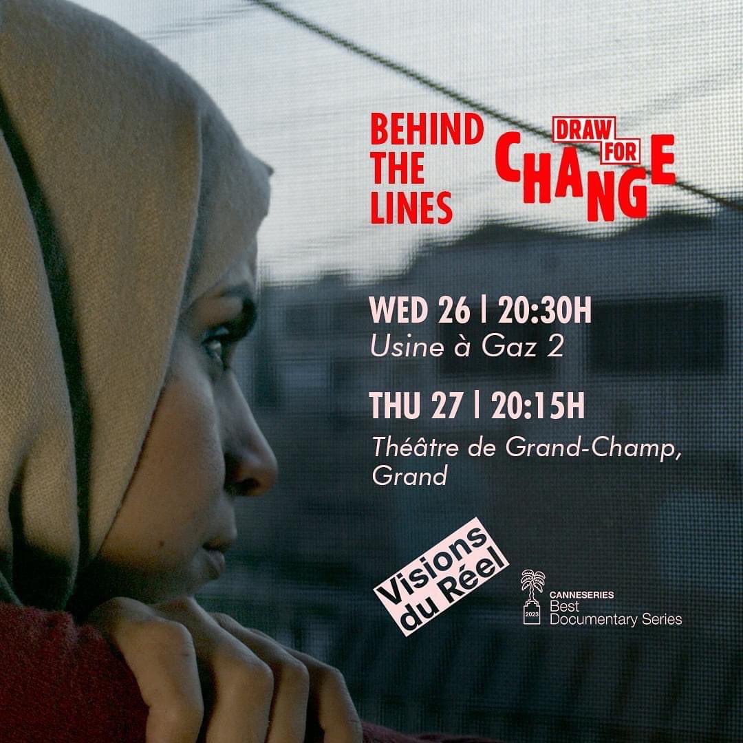 International premiere of BEHIND THE LINES feature film, from documentary series Draw For Change!, this evening at Visions du Réel.✨ #drawforchange #behindthelines #amanialali #docfilm #documentaryfilm #alisarhasan #canneseries