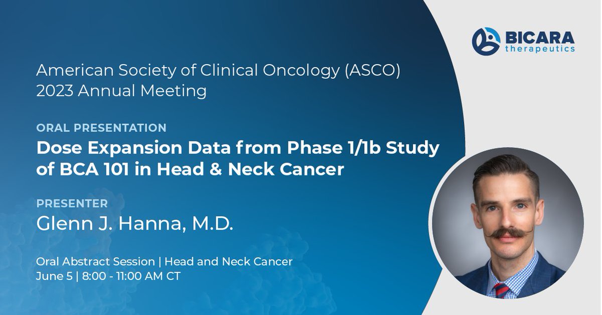 BicaraTx's tweet photo. Announcing the upcoming oral presentation at #ASCO23 of dose expansion data in #headandneckcancer from the Phase 1/1b study of Bicara's lead candidate #BCA101.  #CancerResearch #targetedtherapy #collaboration

https://t.co/PUgQPWr2tW https://t.co/Ay6fJ9qQhc