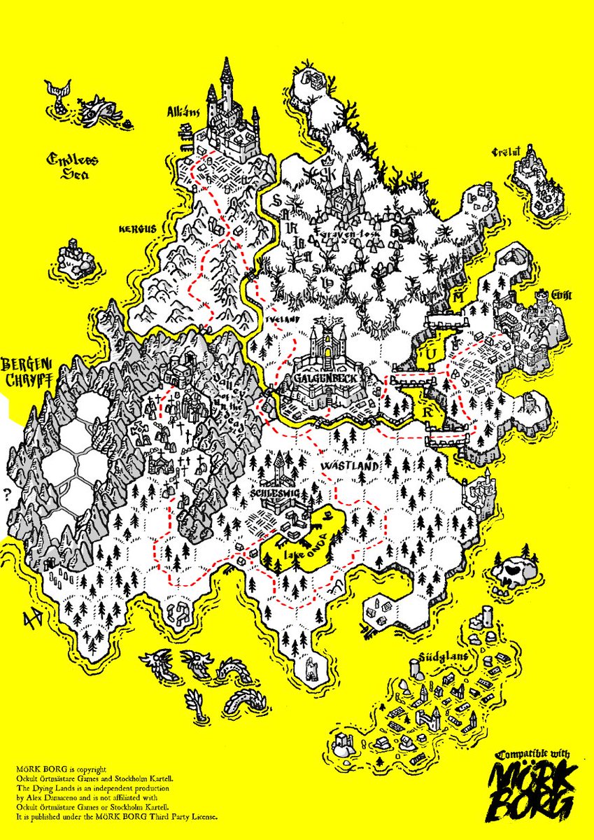 GnarledMonster's tweet photo. And it's done!  🔥🐔🐔🔥
Go grab the campaign sheets for @MorkBorg on my itch, it's 100% free! By donating $3.33 or more, you also get the PSD of the map to edit as you please for your own personal use! #MorkBorg #ttrpg #osr #nsr https://t.co/fTPbN3JW6q
