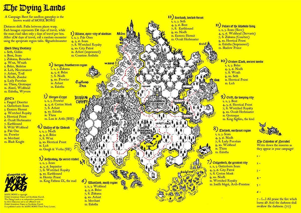 GnarledMonster's tweet photo. And it's done!  🔥🐔🐔🔥
Go grab the campaign sheets for @MorkBorg on my itch, it's 100% free! By donating $3.33 or more, you also get the PSD of the map to edit as you please for your own personal use! #MorkBorg #ttrpg #osr #nsr https://t.co/fTPbN3JW6q