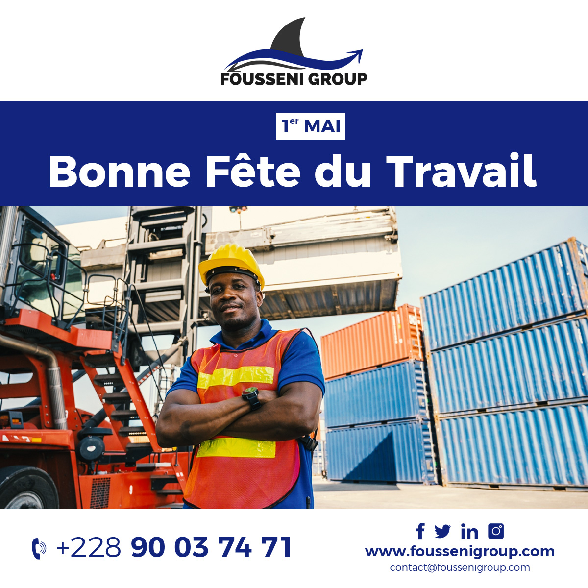 FousseniGroup's tweet photo. ➡️ #1erMai2023 : Journée mondiale du travail

En cette journée dédiée aux travailleurs, Fousseni Group salue la force 💪🏽 et la persévérance de tous les hommes et femmes, qui par leur #travail acharné, participent  au développement de notre chère nation 🇹🇬

Bonne #fêtedutravail ! https://t.co/LLHZ8SShxa