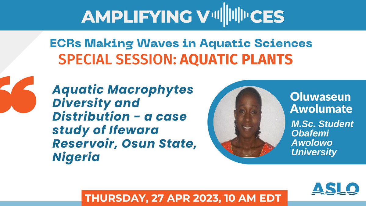 aslo_org's tweet photo. #ASLO_ECC welcomes you to a special AV Session on aquatic plants and seaweed. Join #ECRs O. Awolumate, @ivana_trbojevic &amp; @AmitKumar_ak14 this Thurs for a deep-dive into the distribution, composition, &amp; function of various aquatic plants and macroalgae!
https://t.co/RzI3QmSGc9 https://t.co/ydVQGPF6rW