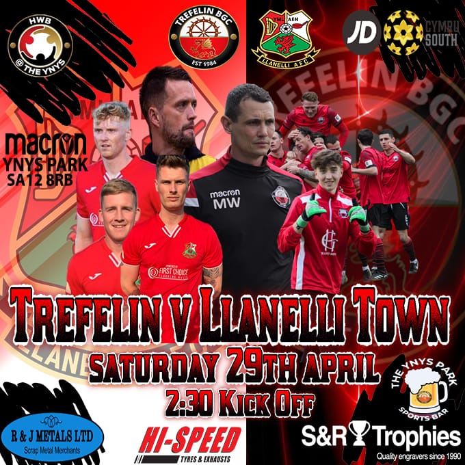 As the season comes to an end on Saturday, our last game will be played at Home. 3rd place <a href="/LlanelliReds/">Llanelli Town AFC</a> are the visitors to the Ynys Park, with kick off at 14:30. #uppatref