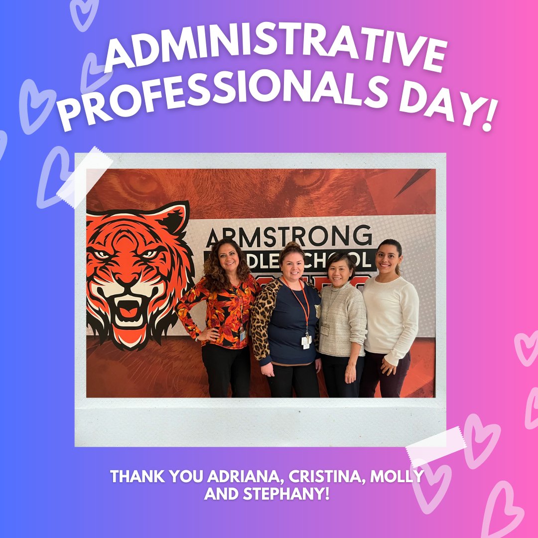 ArmstrongMS4's tweet image. It&apos;s #AdministrativeProfessionalsDay and we want to thank our INCREDIBLE office staff! These ladies work so hard to help our students, staff, and school ... and so much of what they do is behind-the-scenes. We can&apos;t thank you enough 🧡 #AMSTigerTeam #PISDDedicatedtoCaring