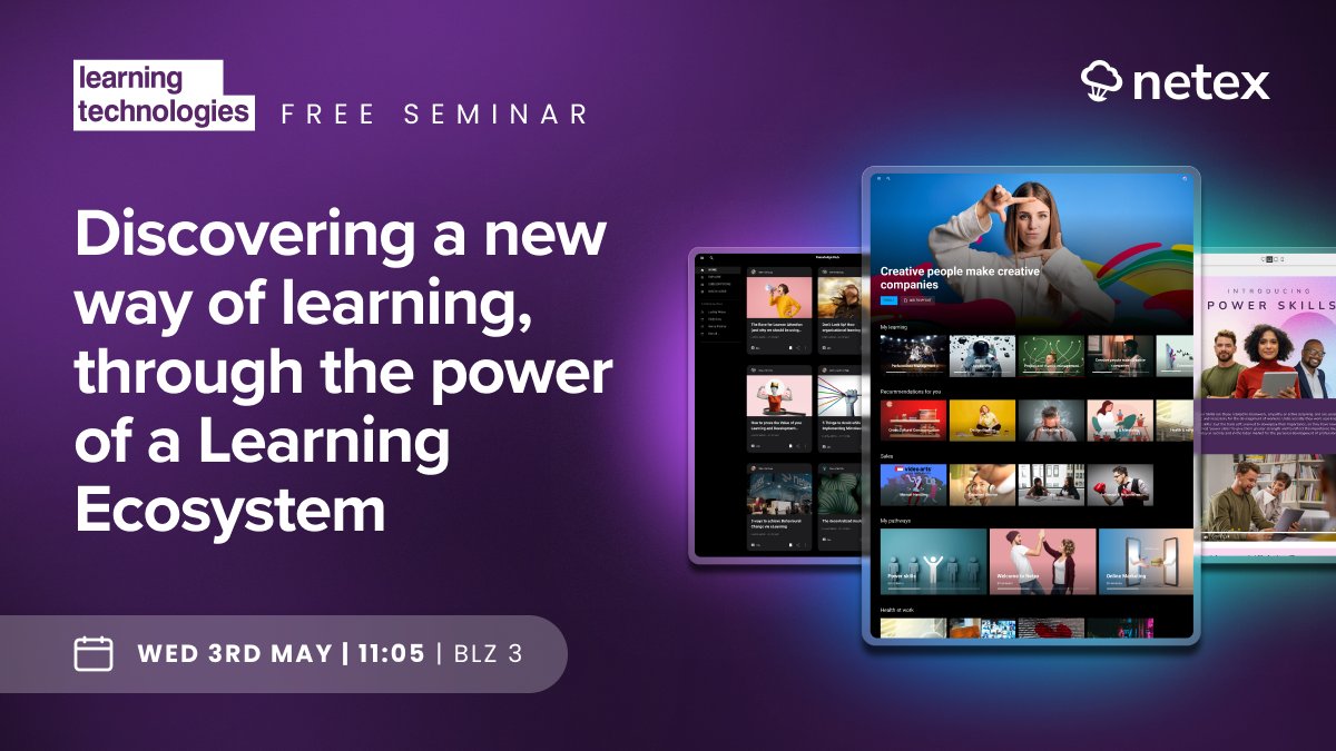 NetexLearning's tweet photo. At next week's Learning Technologies Exhibition, we'll have some demo sessions for our #LC6 learning ecosystem.
πWednesday 3rd May, at 11:05 am, come and see us as we will be showcasing our, Learning Cloud LMS application.
#LearningTechnologies2023 #WeLoveLearing #NetexLearning https://t.co/X6q4KVQkLW