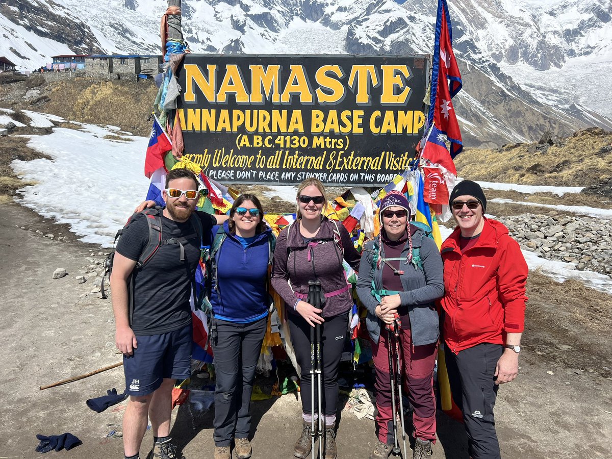 BromsSchool's tweet photo. Over the Easter holidays, five members of staff ventured to Nepal to trek through the Annapurna Sanctuary to Annapurna Base Camp at 4130m. Miss McCanlis (Music) joined Miss Baker, Mrs Hankinson, Mr Coleman &amp; Mr Holdsworth from the Maths department for this ten-day adventure. https://t.co/PAmwtTYD8u