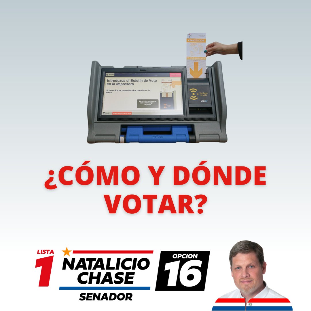 Nataliciochase1's tweet photo. ¡Votar es una parte importante de nuestra democracia! Asegúrate de saber dónde y cómo votar. Has click en el enlace para obtener más información. 🇵🇾 👉🏼 https://t.co/z2prJodw4O
#Lista1 #Opcion16
#NatalicioChaseSenador
#ParaVolverACreerPy 🇵🇾
#SantiPeñaPresidente https://t.co/68KPIjQXwE