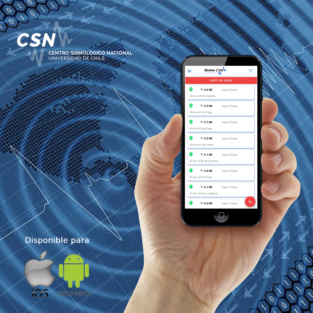 La información sísmica ya está al alcance de tu mano. Te invitamos a descargar nuestra nueva app "Sismos CSN" y enterarte al instante de la sismicidad de nuestro país. Descárgala gratis para Android o iOS en el siguiente enlace: tinyurl.com/27d36hx4