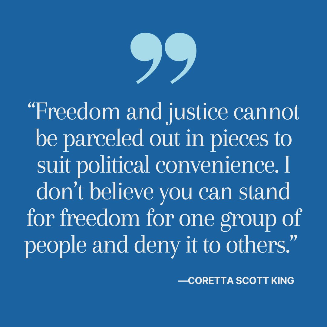 LegalAid941's tweet photo. Wise words for Wednesday. “Freedom and justice cannot be parceled out in pieces to suit political convenience. I don’t believe you can stand for freedom for one group of people and deny it to others.” —Coretta Scott King #JusticeMatters https://t.co/VSolmWgwtD