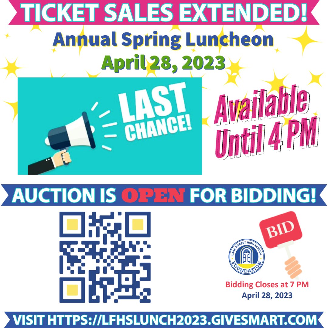 In response to requests, TICKETS SALES for the SPRING LUNCHEON have been reopened until 4 PM today (Wednesday 4/26). Join Us! LFHSLUNCH2023.givesmart.com