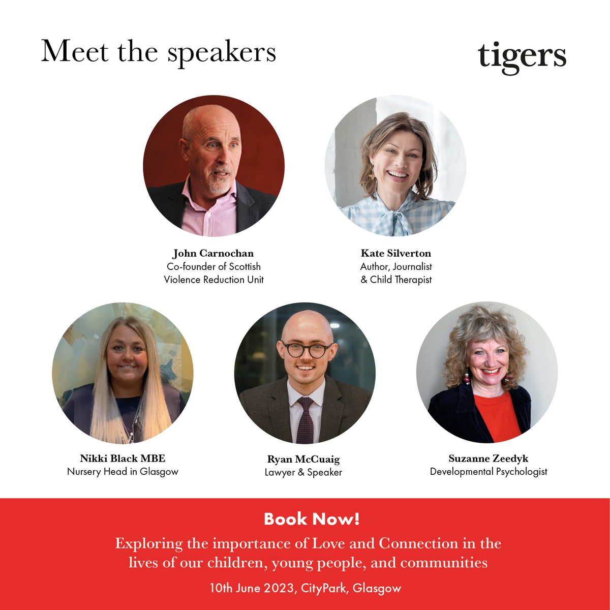 Exploring the importance of Love &amp; Connection in the lives of our children, young people &amp; communities with our speakers who're ready to share their insights &amp; experiences!

<a href="/JohnCarnochan/">John Carnochan💜</a>
<a href="/katesilverton/">Kate Silverton</a>
<a href="/NicolaB19220973/">Nikki Black</a>
<a href="/Ryan_McCuaig/">Ryan McCuaig</a>
<a href="/suzannezeedyk/">Suzanne Zeedyk</a>

🎟 learnwithtigers.co.uk/event/tigers-c…