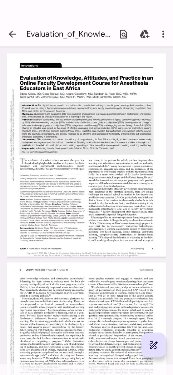 Thrilled to see this in print! It’s the culmination of so much hard work with our #Ethiopian anesthesia colleagues using an intentional train-the-trainer approach. Congrats, team! @BanSileshi @espitzrose @ImPACT_Anes @ELMAPhilanthro @vuglobalhealth @VUMCglobalanes @Mark_NewtonMD