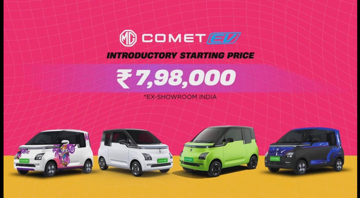 Brsharma_In's tweet image. The #CometEV is here, and it's making waves in the Indian electric vehicle market. 
Key highlights:
-offered at Rs. 7.98 lakh
-Sub-3m e-hatchback 
-4.2m turn radius
-17.3kWh battery pack offering 230 km range 
-A variety of color options and also stickers