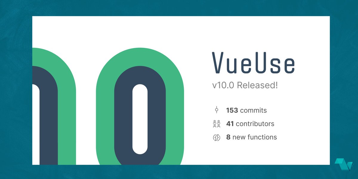 vuejsfeed's tweet photo. A new release for VueUse is out 🚀. Version 10.0 features some new composables including reuse-template and some extra bug fixes and more. Read all about it in the Github changelog

https://t.co/sRFTw0E2sZ

#Vueuse #GIthub #templates https://t.co/e3YRsHYk0U