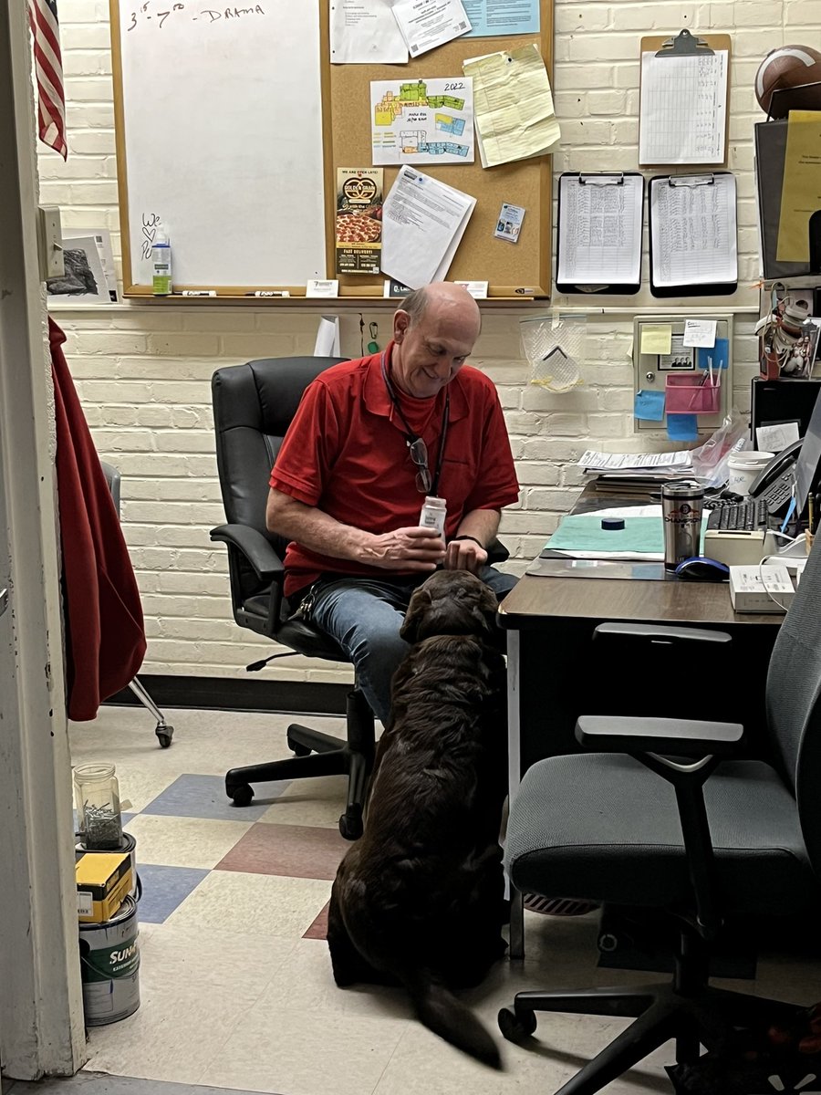 MariotheDog2's tweet photo. Huge shout out to our Perry!! Not only does he take care of our whole building, meet every need of the students and staff, but he also makes time to love on Mario and give him snacks. Perry is the best!!! @MapleHill_HS @SchodackCSD https://t.co/UnUJkQPYiV