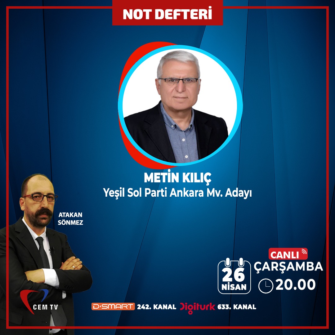 Bu akşam Not Defteri'nde Atakan Sönmez'e konuk olacağız. Tüm dostlarımızı bekliyoruz. 
Фыкъэблъагъэ...
<a href="/atakansmz/">Atakan Sönmez</a>
<a href="/YesillerSol/">Yeşil Sol Parti</a>
@yesilsolankara
@YesilSol_Ymhlle
#DisaEm
#BuradayızBirlikteDeğistireceğiz