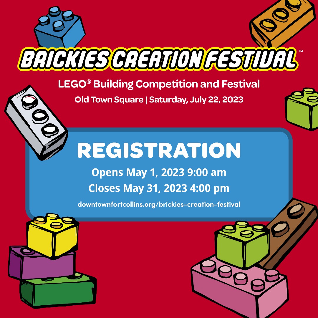 Do you love LEGO®? Registration for the Brickies Creation Festival™ opens on Monday, May 1! Make sure to sign up early if you want to compete: downtownfortcollins.org/brickies-creat…