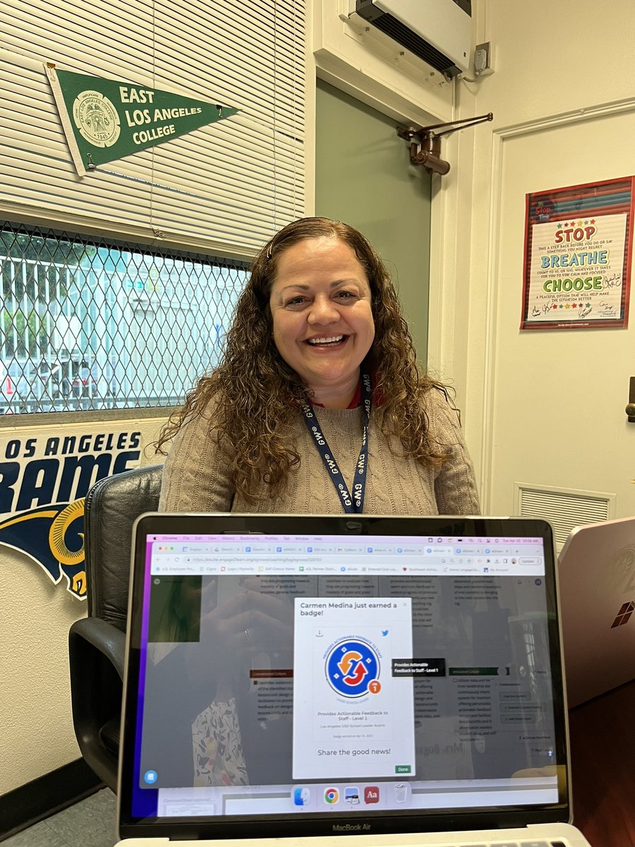 Today at Belvedere ES, in LAUSD, Principal Bogan coached her leadership team. Ms. Medina was excited to receive her first badge in actionable feedback for providing feedback to the 3rd grade during DDI Implementation! Way to Growe, Ms. Medina!
