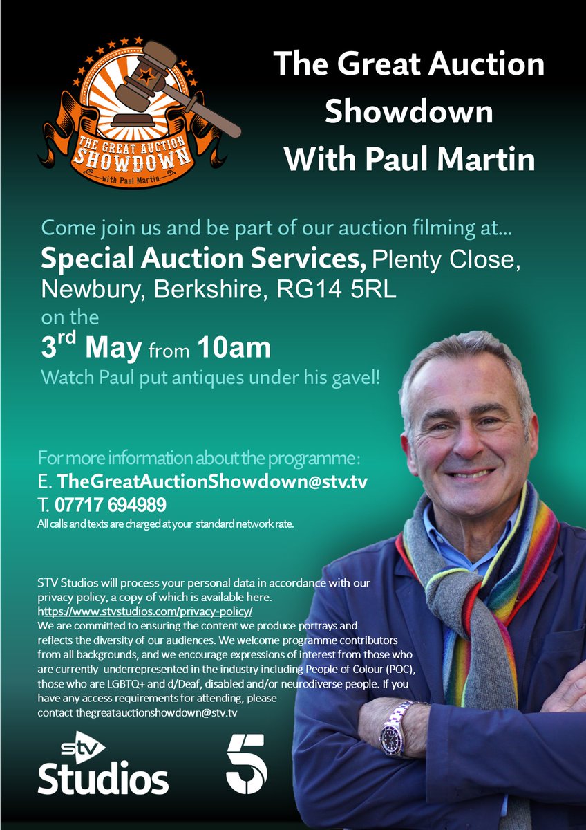 Come along to @SpecialAuction1 on Wednesday 3rd May from 10am and see how Paul's items get on at auction! Simply turn up on the day. For more information you can get in touch with the team. E. TheGreatAuctionShowdown@stv.tv T. 07717 694989