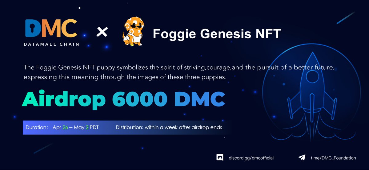 DMC Foundation (@datamallcoin) on Twitter photo 📢#Airdrop for Foggie Genesis NFT
🥳300 random winners share 6000DMC
✅Mint: nft.fogworks.io
✅Follow <a href="/datamallcoin/">DMC Foundation</a>
✅Join discord.gg/dmcofficial
or t.me/DMC_Foundation
✅RT, ❤️, tag 3 friends & fill the form
forms.gle/cgyrbBW3brAd4Q…
Detail
medium.com/@dmcfoundation… 📢#Airdrop for Foggie Genesis NFT
🥳300 random winners share 6000DMC
✅Mint: nft.fogworks.io
✅Follow <a href="/datamallcoin/">DMC Foundation</a>
✅Join discord.gg/dmcofficial
or t.me/DMC_Foundation
✅RT, ❤️, tag 3 friends & fill the form
forms.gle/cgyrbBW3brAd4Q…
Detail
medium.com/@dmcfoundation…