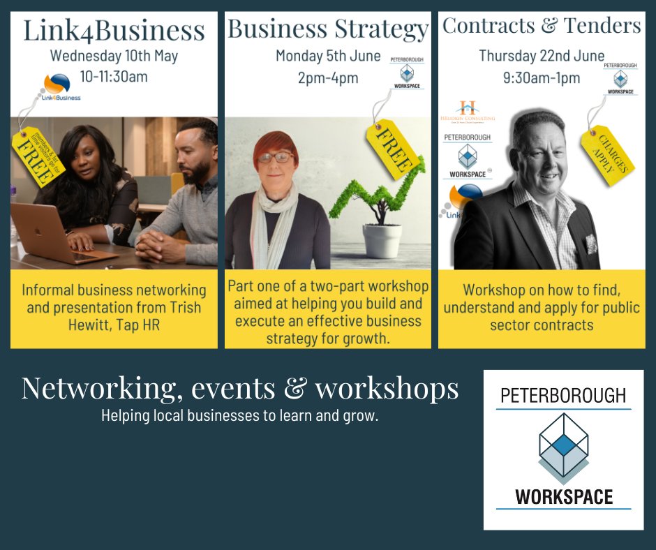 Want to network, learn about business strategy and how to execute it for your business or looking to grow your business with public sector contracts?
We've got you covered.
Check out the events coming up at Workspace House... bit.ly/WorkspaceEvents
#peterborough #businesssupport