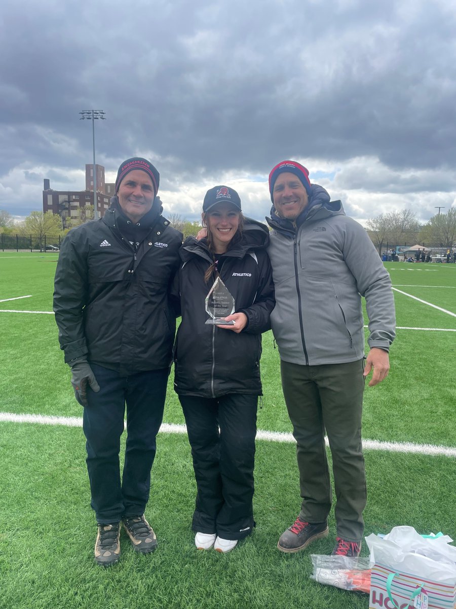 Athletico's tweet photo. The Athletico team proudly presented this year's #ATOfTheYear award to Jessica, #AthleticTrainer with @clrfc. "Jess is part of the Chicago Lions family, and we would not be the same without her," shared President Jeff Simon. Great work, Jess; thanks for all you do! https://t.co/dE2Jw3djra