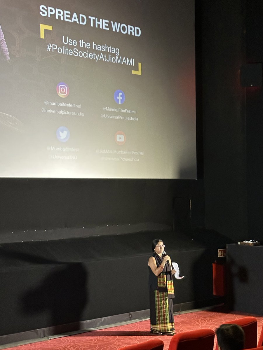 MumbaiFilmFest's tweet photo. #JioMAMIYearRoundProgramme Artistic Director @TrippinOnn introduces the film #PoliteSocietyAtJioMAMI https://t.co/jjdZN13AbZ