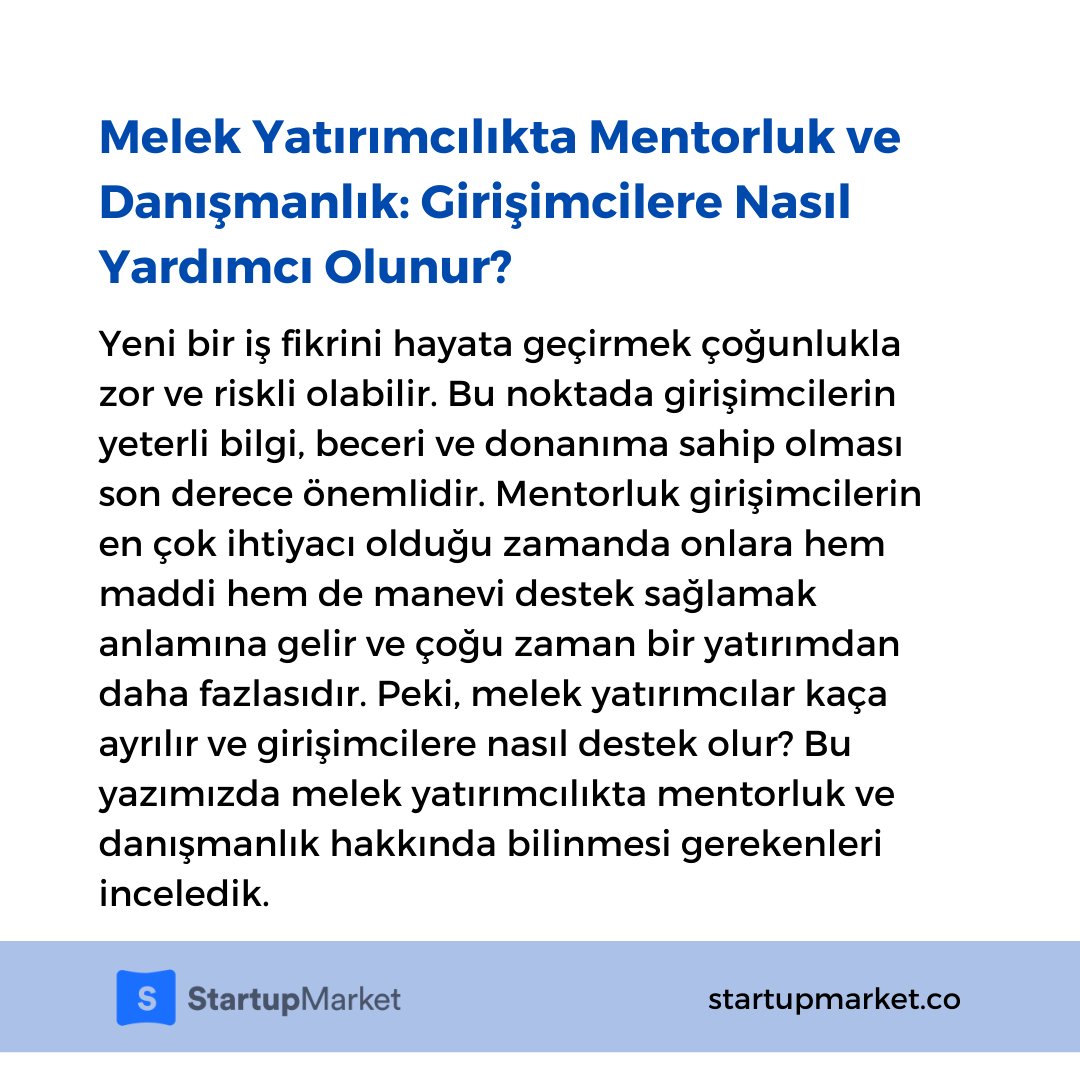 StartupMarketSM's tweet photo. Melek Yatırımcılıkta Mentorluk ve Danışmanlık: Girişimcilere Nasıl Yardımcı Olunur?
Blog yazımızın devamına erişmek istersen: https://t.co/OzW34Ekui6
#startupmarket #yatırımcı #startupblog https://t.co/ddOQc3II5p