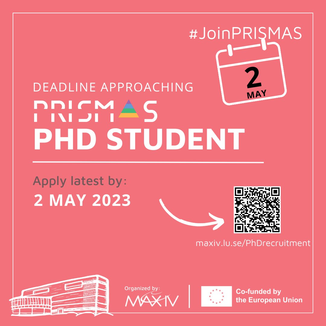 PRISMASPhD's tweet photo. DEADLINE APPROACHING!
Become part of the PRISMAS programme and submit your application latest by 2nd May!
See all open positions here:https://t.co/0r2mRuJCtS
We highly recommend submitting your application now and not last minute to avoid any risk of technical issues
#JoinPRISMAS https://t.co/Ijg36hmF2F