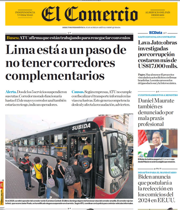 corre_amarillo's tweet photo. ¡ATENCIÓN, USUARIOS! ‼
Hoy en el Diario "El Comercio": Mas Corredores Viales podrían suspender sus rutas este año. Corredor Morado y Azul, se encontrarían en riesgo de suspensión de no llegar a un acuerdo sobre el retiro del transporte informal. https://t.co/UVtiKKSfsY