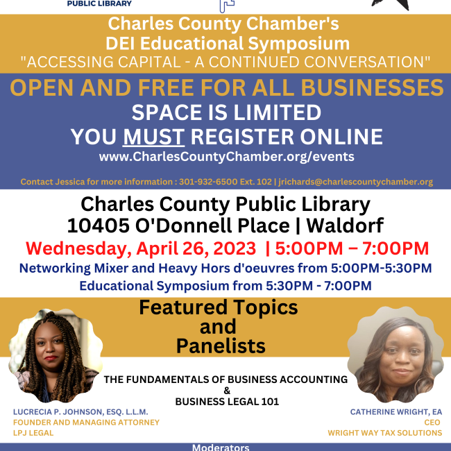 Learn how to Access Capital TONIGHT!

Last Chance to Register for this special symposium hosted by the Chamber's DEI Committee!  conta.cc/3Ha5dk7
conta.cc/3LtYvrU