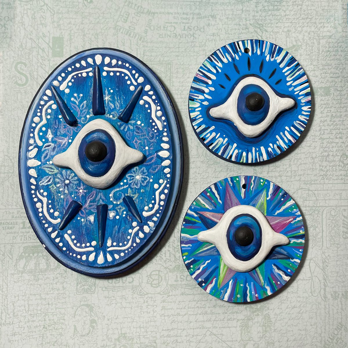caseymangdesign's tweet photo. #wip Wednesday 🧿🧿🧿
Evil eye-inspired wall pieces coming soon💙 https://t.co/00W14mZA3g