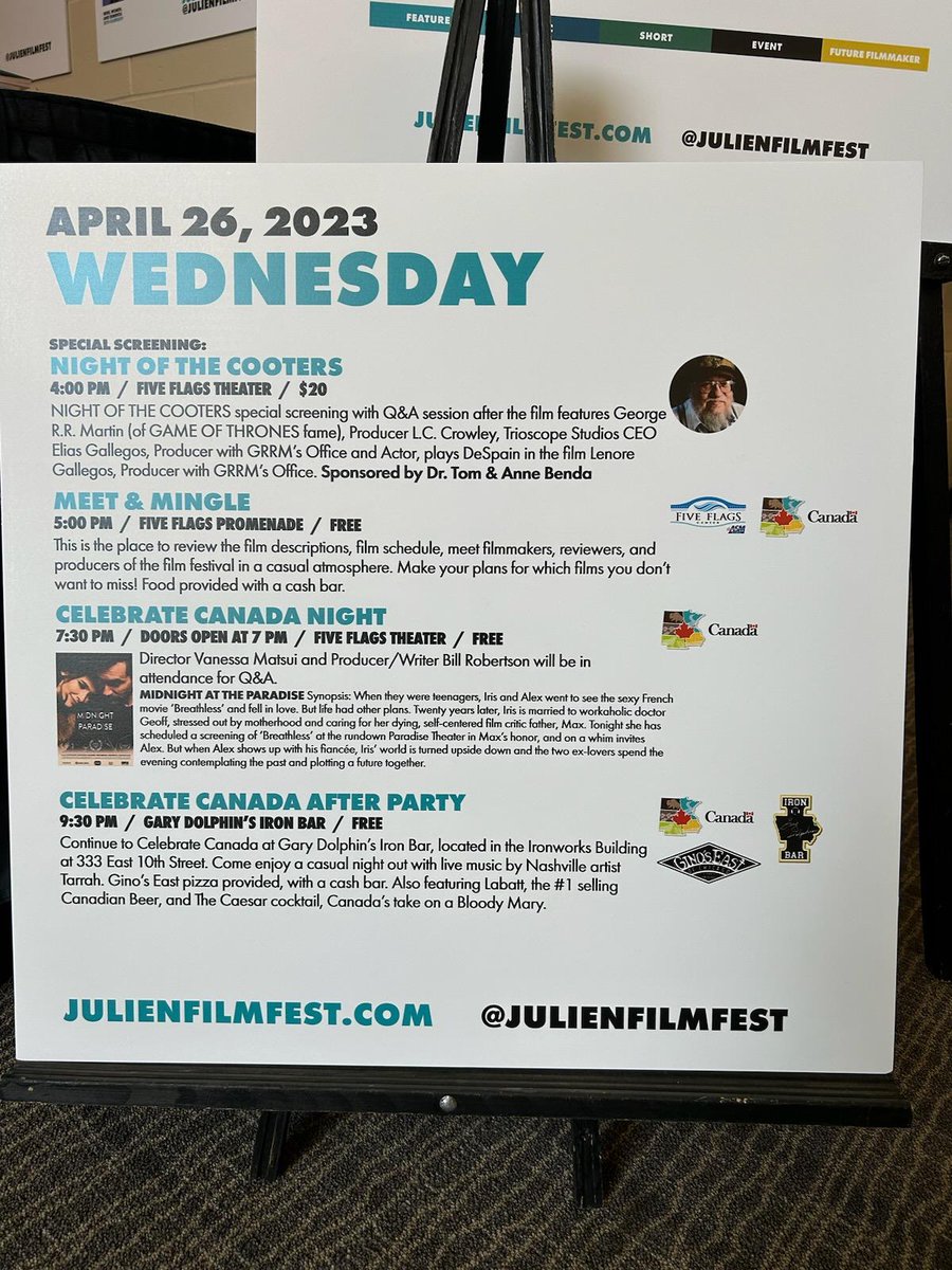 JulienFilmFest's tweet photo. Happy First Day of #JDIFF2023! Here's an at-a-glance view of today's events, in addition to film screenings! https://t.co/u88Mv14NXe