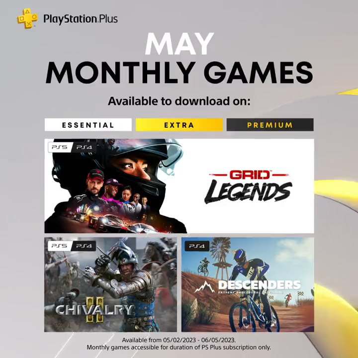 PS Plus de maio tem Grid Legends, Chivalry 2 e mais jogos grátis