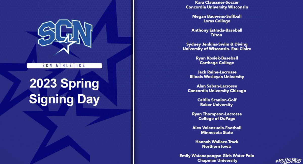 SCNAthletics's tweet photo. 🖊️ We’ll celebrate this amazing group of senior student-athletes at 2:45pm today in the auditorium! #StarsSigning ⭐️ https://t.co/Rme8vCW6SV