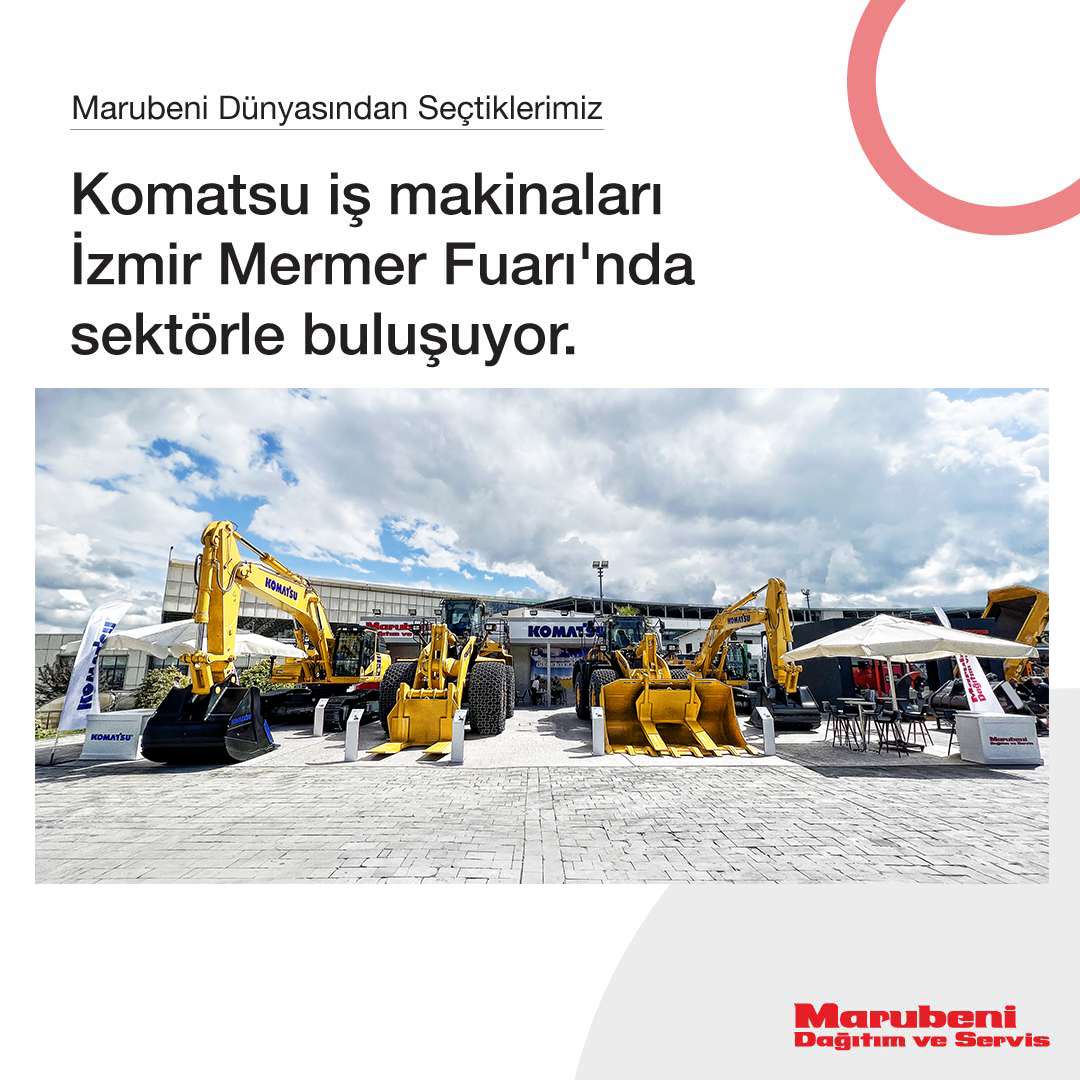 Mermer sektörünü bir araya getiren İzmir Mermer Fuarı'nda Marubeni Dağıtım ve Servis olarak distribütörlüğünü yürüttüğümüz Komatsu ile yerimizi alıyoruz. 26-29 Nisan 2023 tarihleri arasında iş ortaklarımızı A.A. 310 numaralı standımızda ağırlamaktan mutluluk duyacağız. #Komatsu