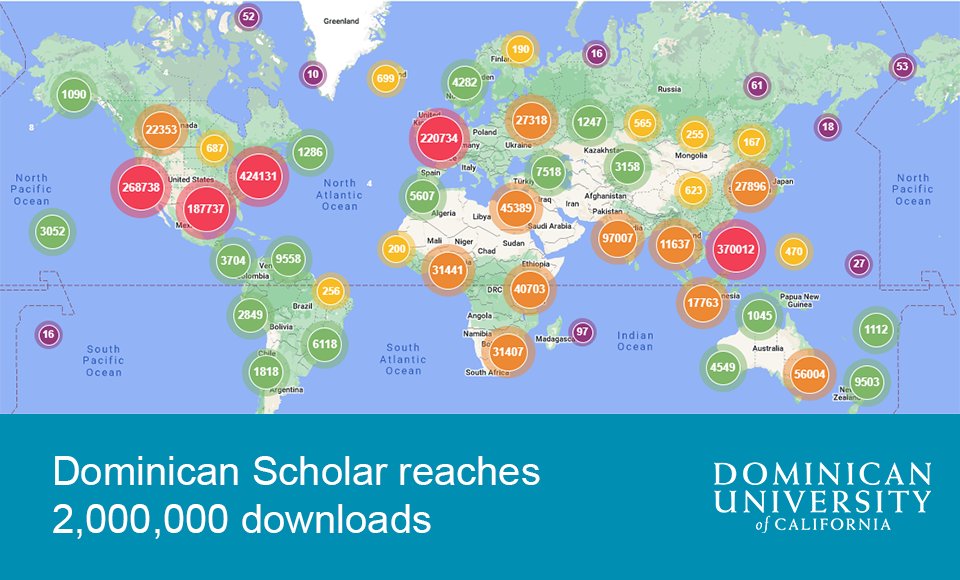 DominicanCANews's tweet image. Michael Pujals, Dominican’s Scholarly Communications Librarian, and Dominican Scholar pass two million download mark worldwide through the university’s institutional #repository #SeniorThesis #ResearchPoster #UndergraduateResearch #MarinCounty #ThisIsDUC bit.ly/3oMgh0N