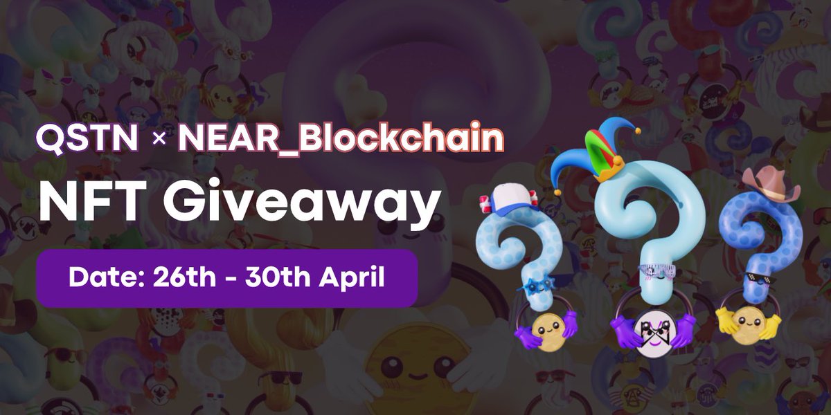 NEAR_Blockchain's tweet photo. QSTN ❔x @NEAR_Blockchain NFT Giveaway 

Excited to announce our collab with @qstnus just in time before their launch 🤩 

3 lucky winners will walk away with the QSTN exclusive digital avatar #NFTs.

To join:
✅Like + RT 
✅Follow @NEAR_Blockchain &amp; @qstnus
✅Tag 3 friends https://t.co/er6RaeXciZ