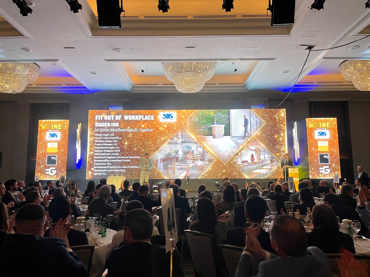 designedbymcm's tweet photo. We are so proud to announce that our project, @Diageo 1HQ, has WON a BCO Award for Best Fit Out of Workplace. We thank the @BCO_UK for this prestigious award and also, all who have been involved! @jll @Cundall_Global @TMPengineers @cordlessconsult @isglimited #lazari https://t.co/J4hB4K8kW4