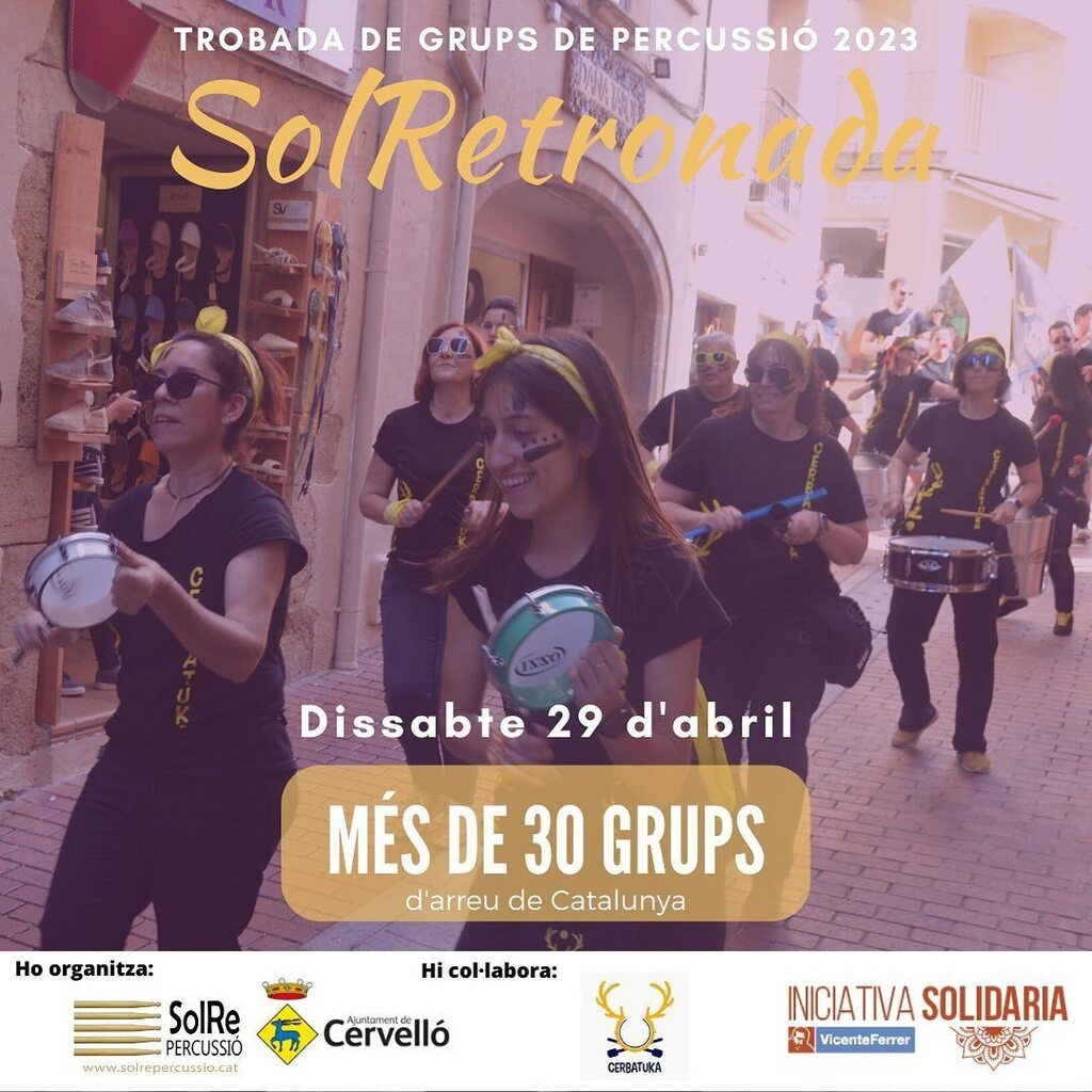 Com a amfitrions de la #SolRetronada23 @cerbatuka encapçalarà la #cercavila d’aquest dissabte a #Cervelló. T’ho perdràs??
.
.
.
.
.
#SolRe #percussió #batucada #batukada #cerbatuka #minituka #festa #solretronada #samba #passió #art #music instagr.am/p/CrgO2VWNHdL/